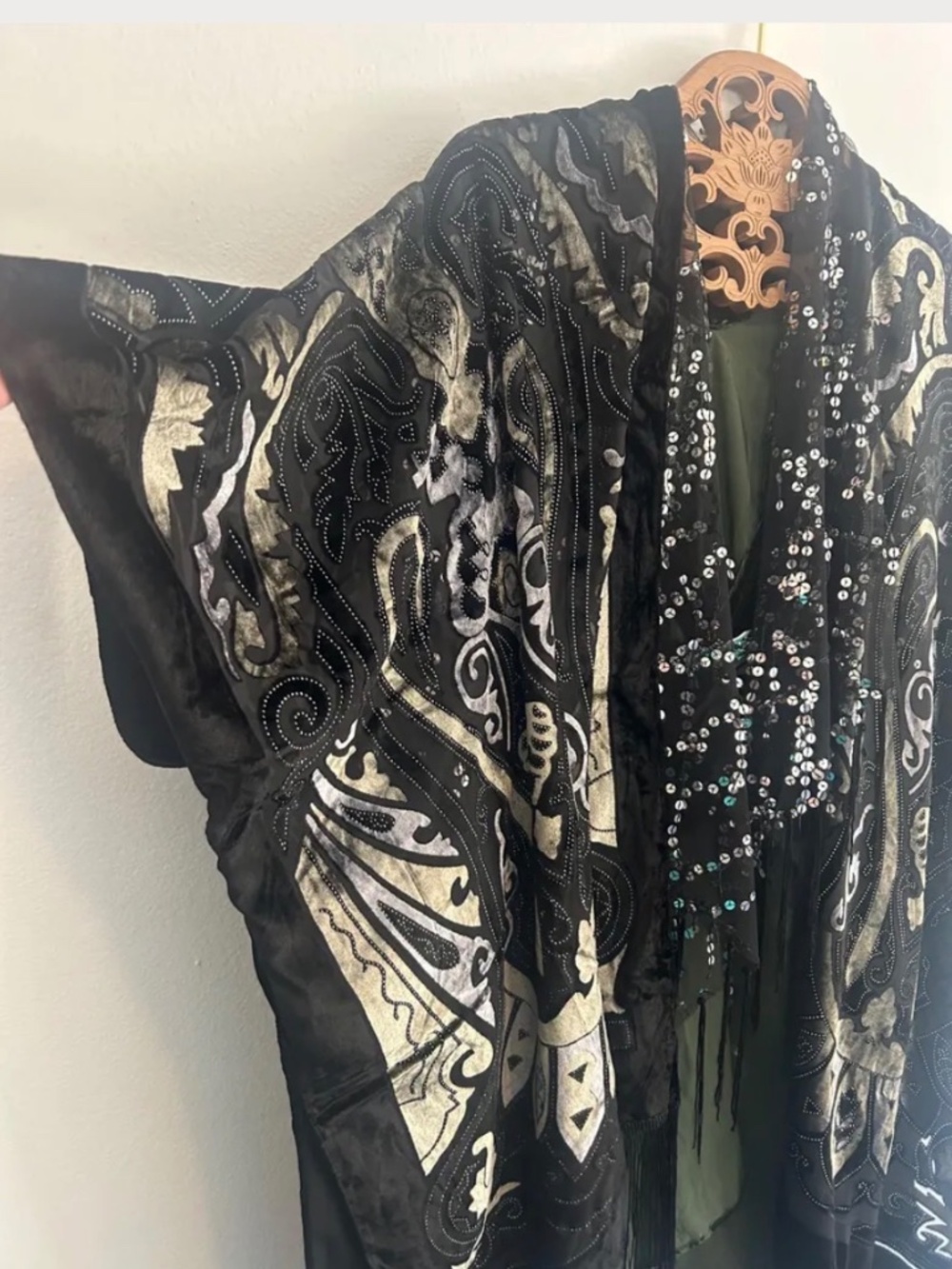Gorgeous Amber and Black velvet Art Deco, kimono, Burnout Kimono, night, dress,